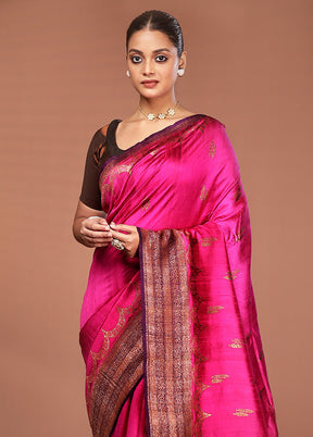 Pink Tussar Pure Silk Saree With Blouse Piece