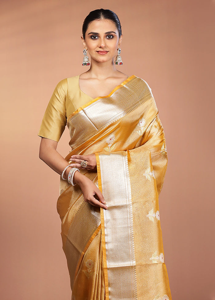 Orange Tissue Silk Saree With Blouse Piece