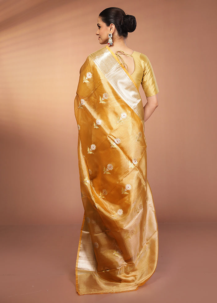 Orange Tissue Silk Saree With Blouse Piece