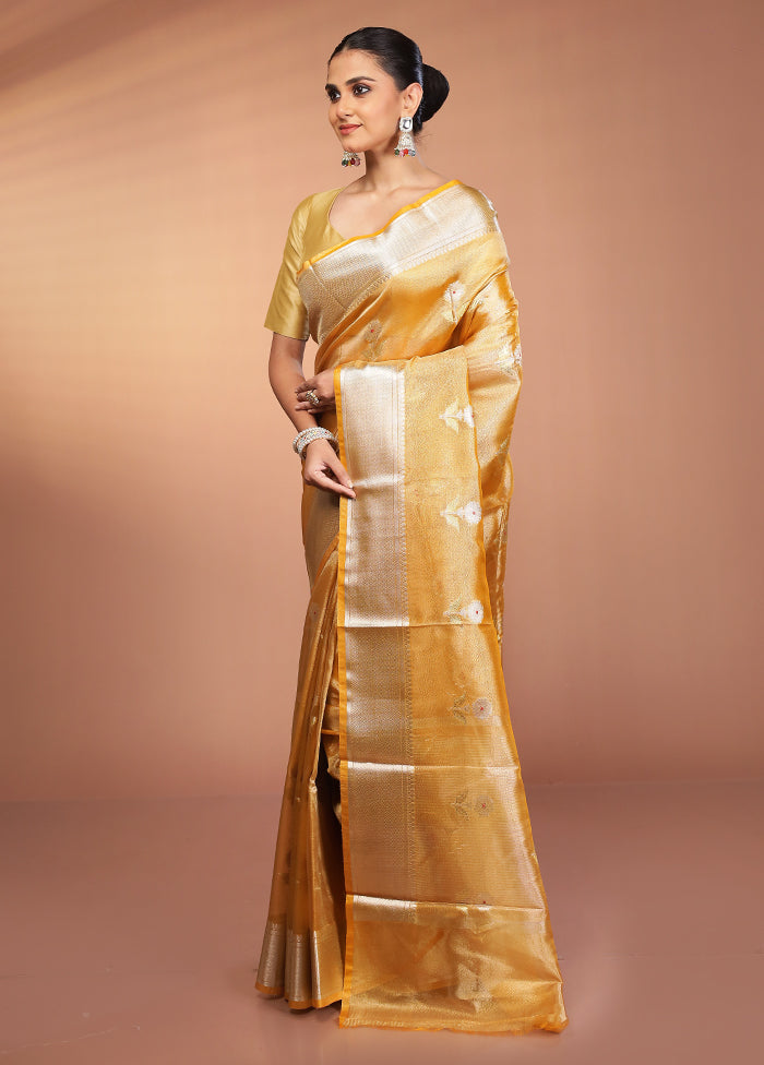 Orange Tissue Silk Saree With Blouse Piece