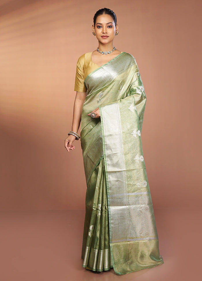 Green Tissue Silk Saree With Blouse Piece