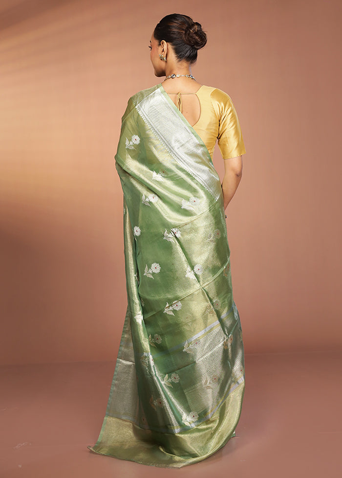 Green Tissue Silk Saree With Blouse Piece