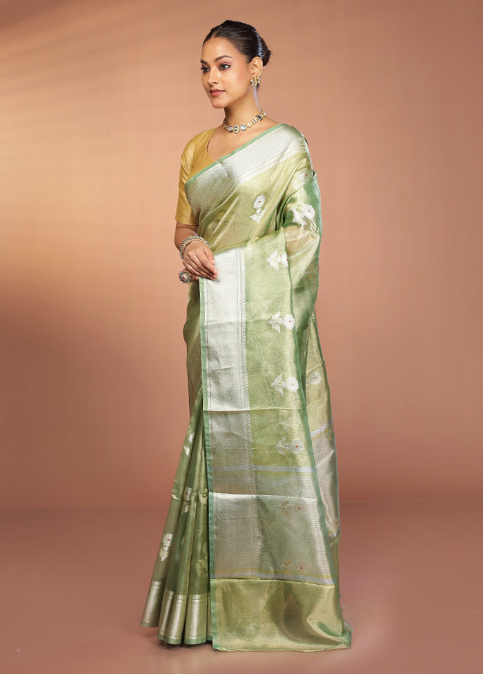 Green Tissue Silk Saree With Blouse Piece