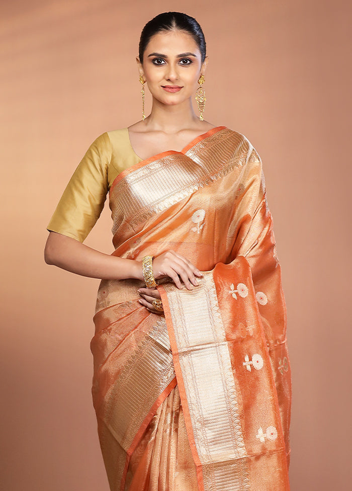 Orange Tissue Silk Saree With Blouse Piece