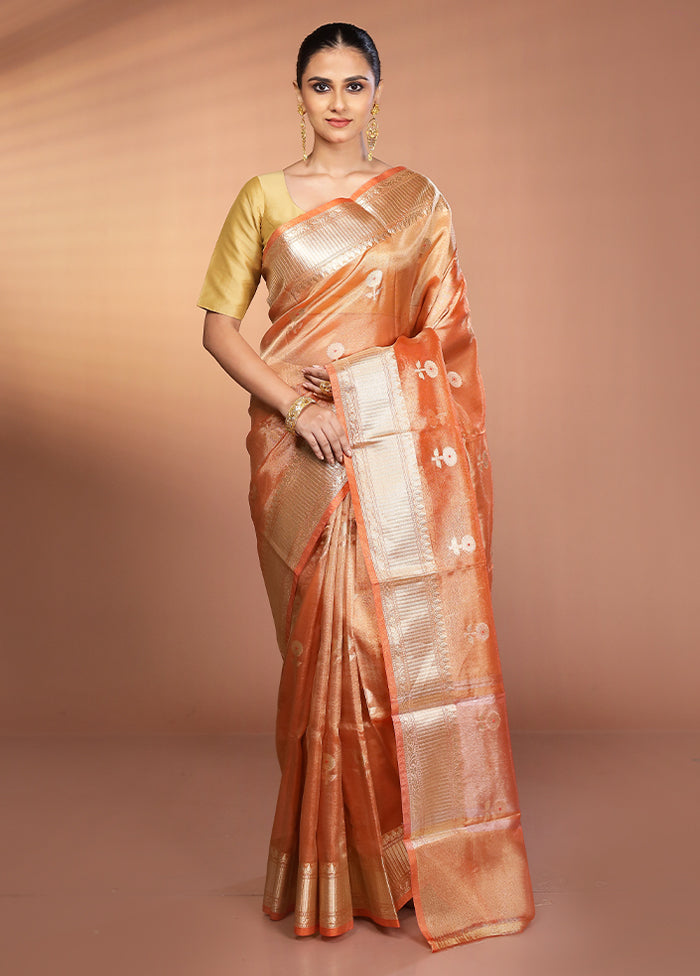 Orange Tissue Silk Saree With Blouse Piece