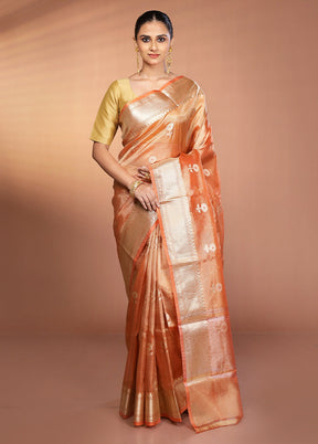 Orange Tissue Silk Saree With Blouse Piece