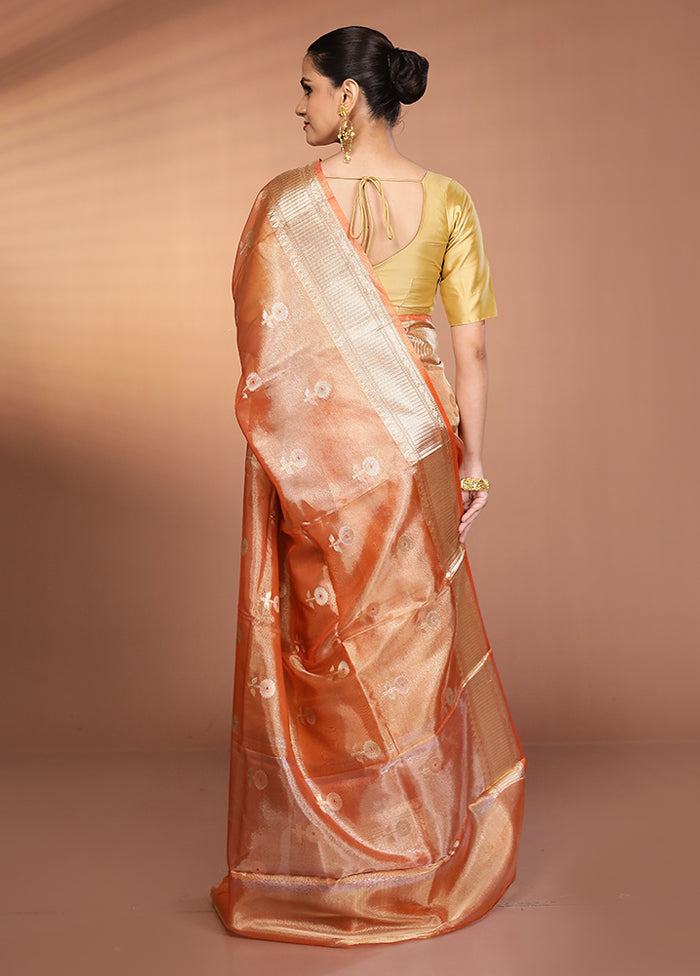 Orange Tissue Silk Saree With Blouse Piece
