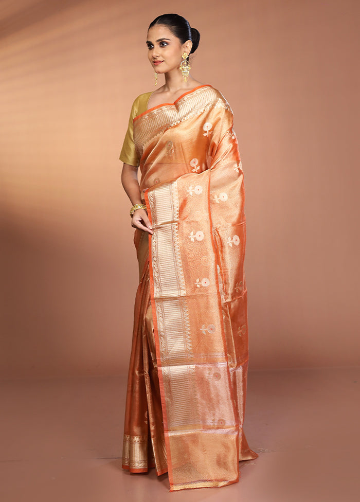 Orange Tissue Silk Saree With Blouse Piece