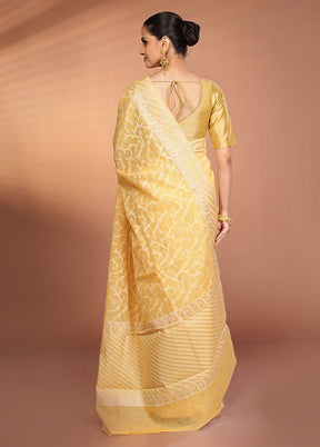 Yellow Kora Silk Saree With Blouse Piece