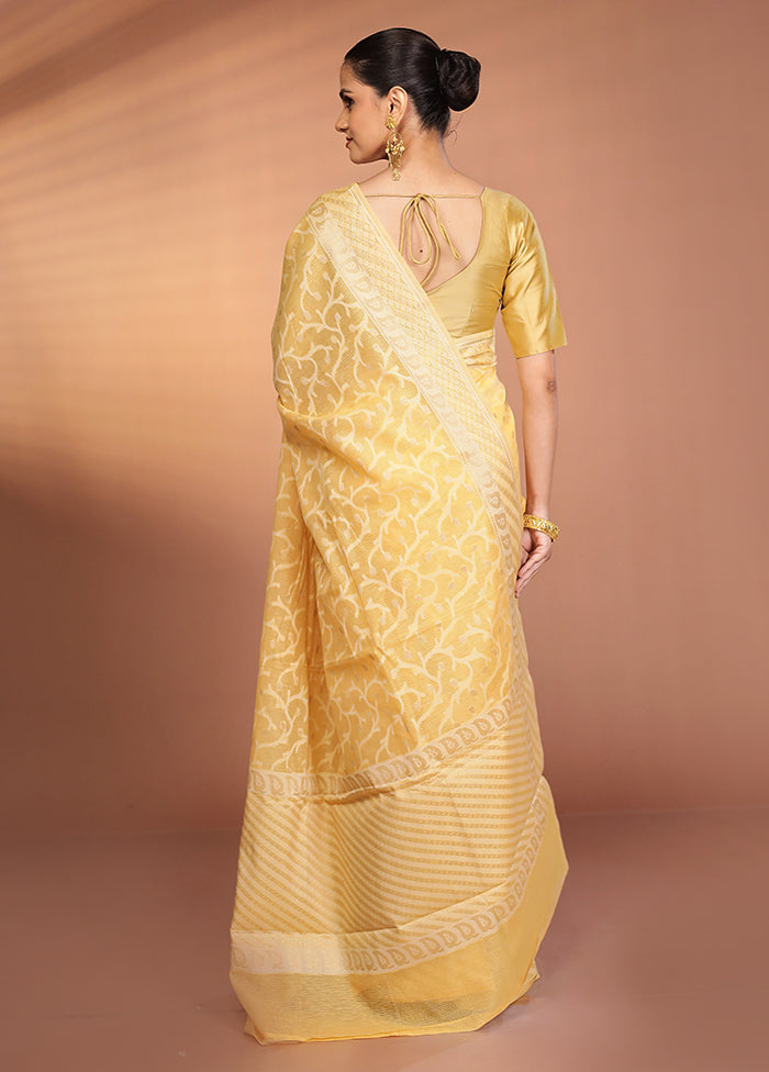 Yellow Kora Silk Saree With Blouse Piece
