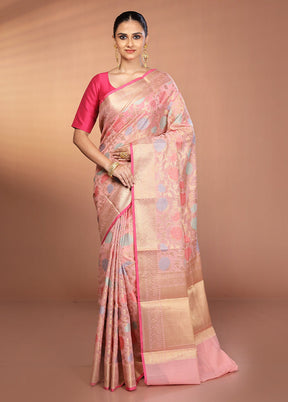 Pink Kora Silk Saree With Blouse Piece