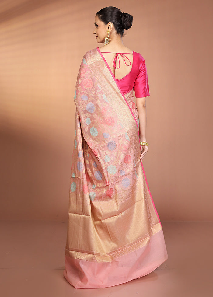 Pink Kora Silk Saree With Blouse Piece