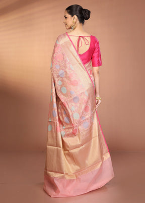 Pink Kora Silk Saree With Blouse Piece
