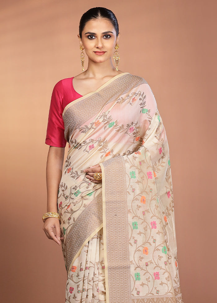 Cream Kora Silk Saree With Blouse Piece