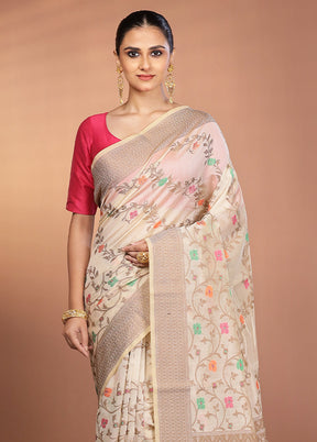 Cream Kora Silk Saree With Blouse Piece
