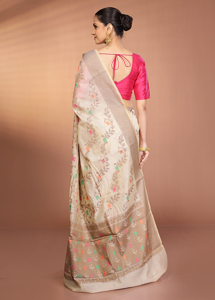 Cream Kora Silk Saree With Blouse Piece