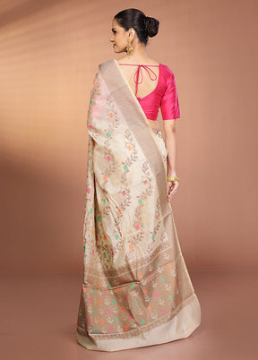 Cream Kora Silk Saree With Blouse Piece