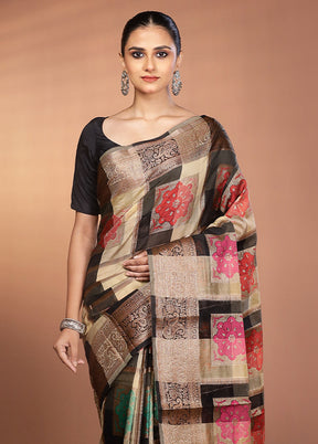 Multicolor Kora Silk Saree With Blouse Piece