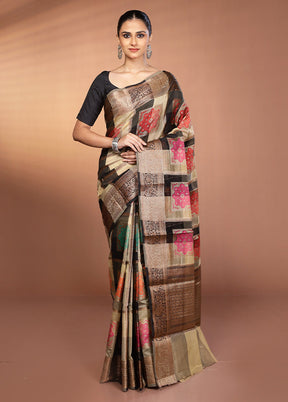 Multicolor Kora Silk Saree With Blouse Piece