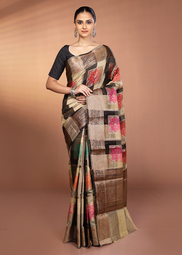 Multicolor Kora Silk Saree With Blouse Piece