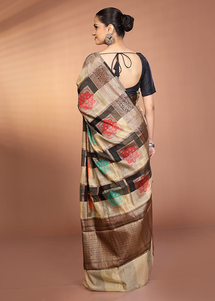 Multicolor Kora Silk Saree With Blouse Piece