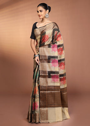 Multicolor Kora Silk Saree With Blouse Piece