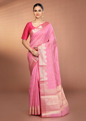 Pink Kora Silk Saree With Blouse Piece