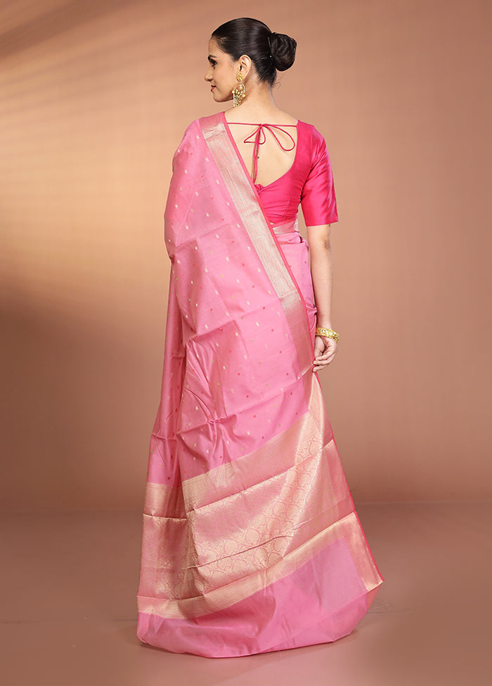 Pink Kora Silk Saree With Blouse Piece