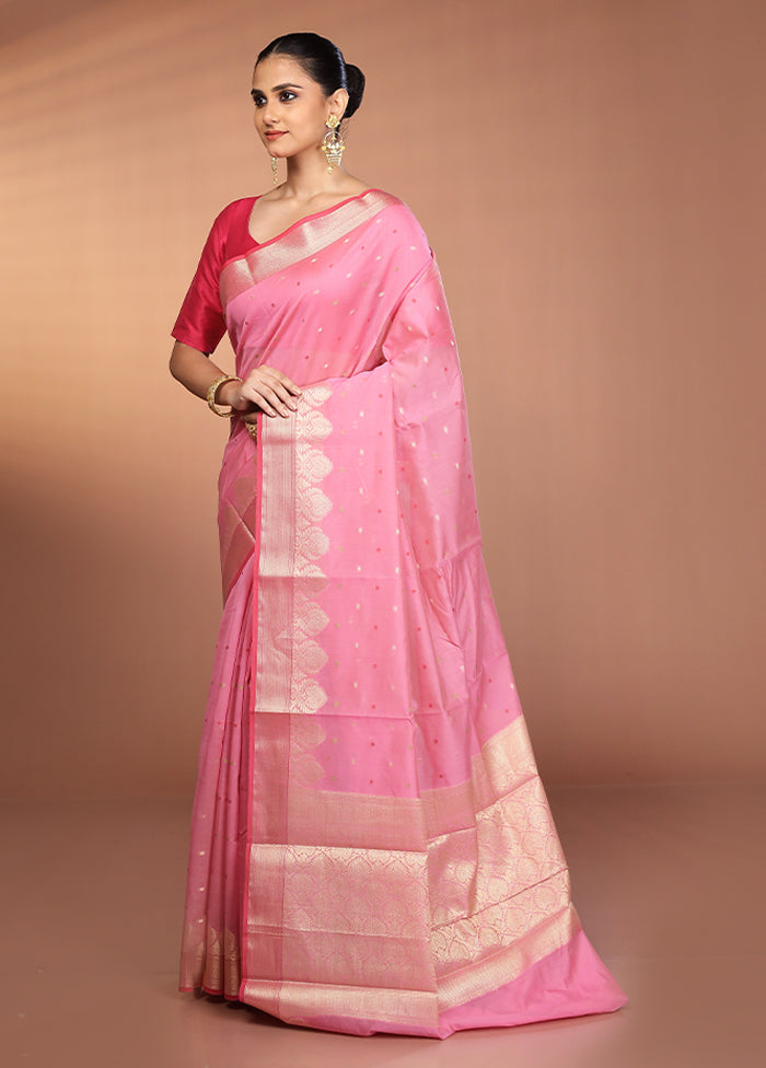 Pink Kora Silk Saree With Blouse Piece