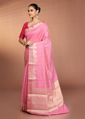 Pink Kora Silk Saree With Blouse Piece