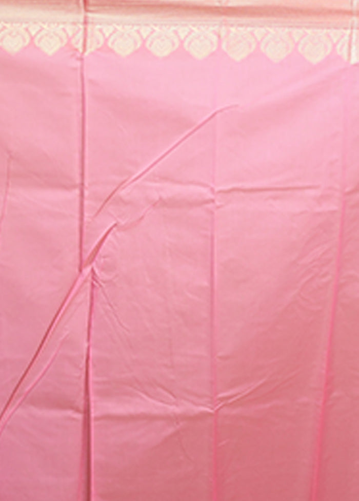 Pink Kora Silk Saree With Blouse Piece