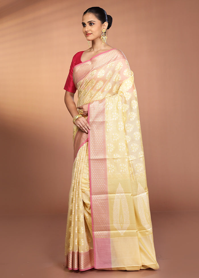 Cream Kora Silk Saree With Blouse Piece
