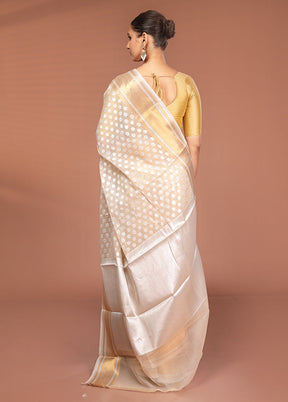 Cream Kora Silk Saree With Blouse Piece