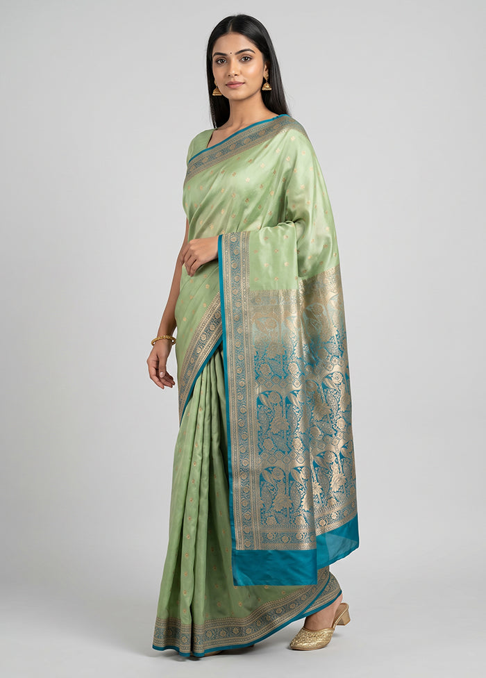 Green Banarasi Silk Saree With Blouse Piece