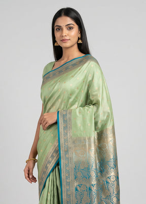 Green Banarasi Silk Saree With Blouse Piece