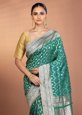 Green Katan Silk Saree With Blouse Piece