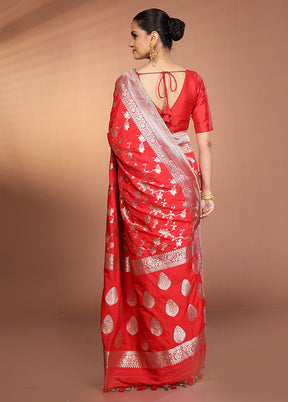 Red Katan Silk Saree With Blouse Piece