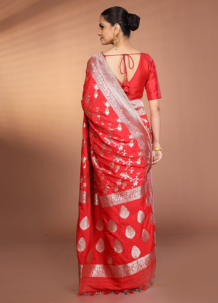 Red Katan Silk Saree With Blouse Piece