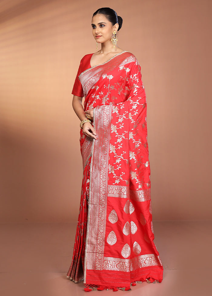 Red Katan Silk Saree With Blouse Piece
