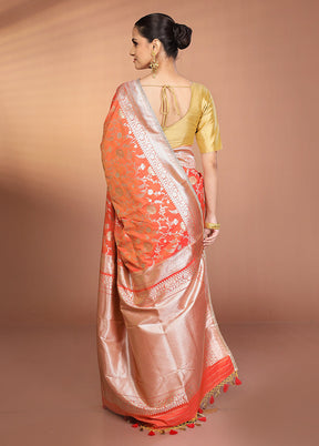 Orange Katan Silk Saree With Blouse Piece