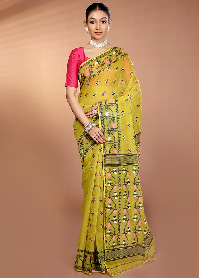 Green Tant Jamdani Saree Without Blouse Piece