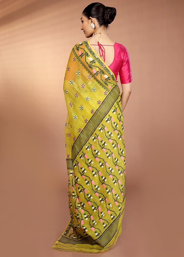 Green Tant Jamdani Saree Without Blouse Piece