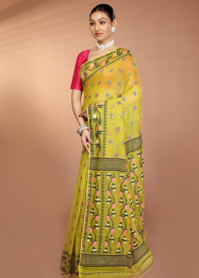 Green Tant Jamdani Saree Without Blouse Piece