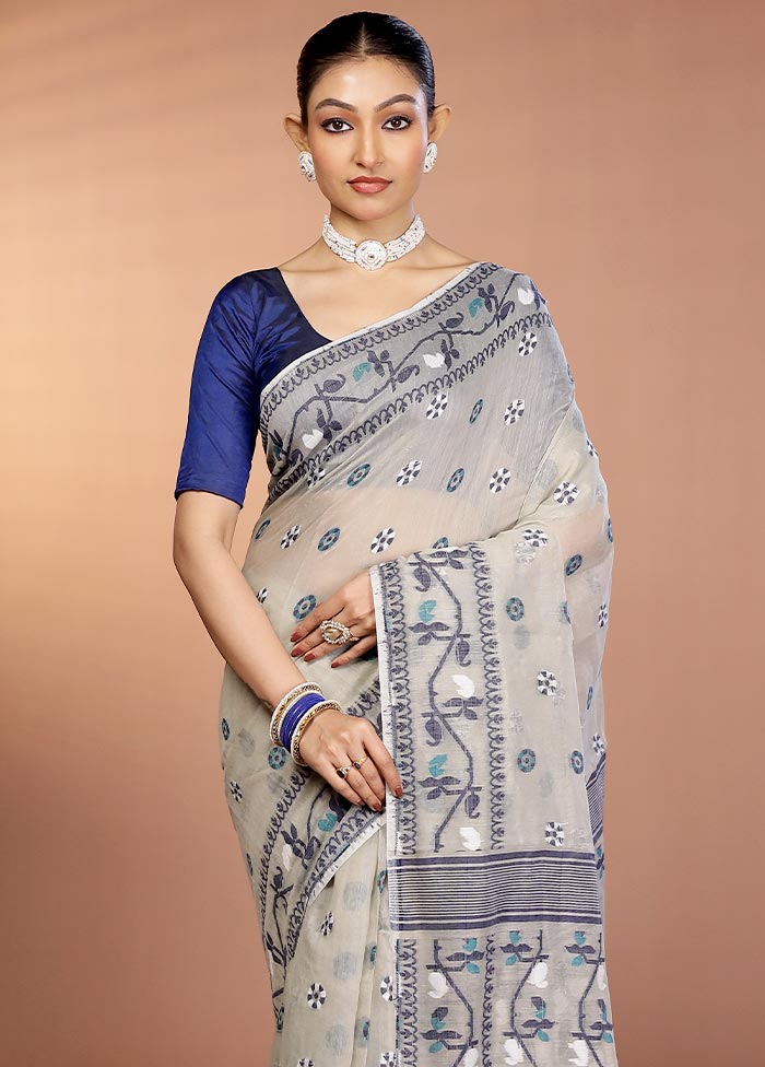 Grey Tant Jamdani Saree Without Blouse Piece