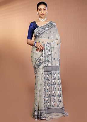 Grey Tant Jamdani Saree Without Blouse Piece