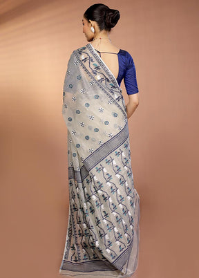 Grey Tant Jamdani Saree Without Blouse Piece