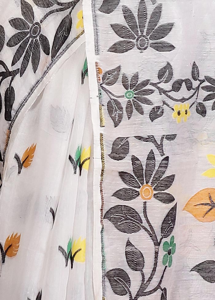 White Tant Jamdani Saree Without Blouse Piece