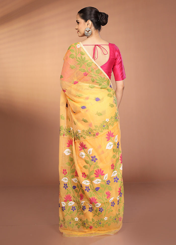 Orange Tant Jamdani Saree Without Blouse Piece