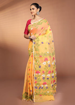 Orange Tant Jamdani Saree Without Blouse Piece