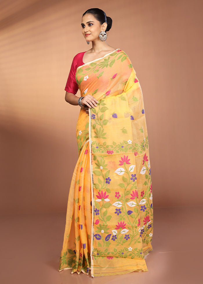Orange Tant Jamdani Saree Without Blouse Piece